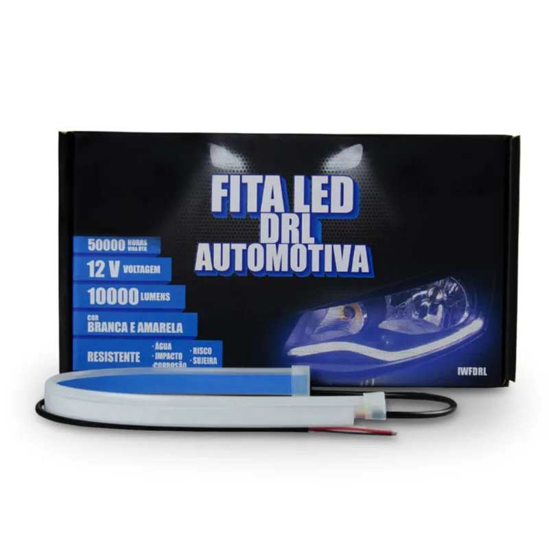 Fita Led Automotiva 12V Lâmpada Universal Luz Branco E Amarelo Importway – 45 Cm