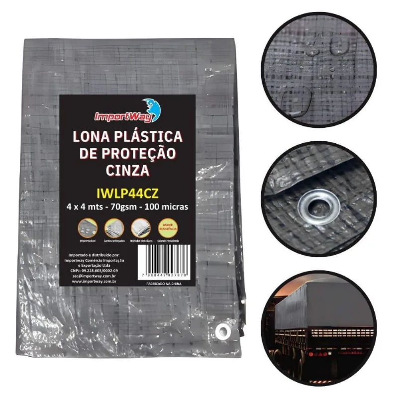 Lona Carreteiro 100 Micras Leve 4 x 4 Metros Cinza IWLP53TR importway