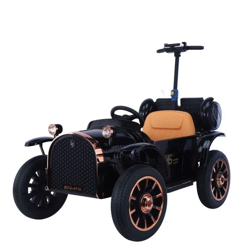 Mini Carro Elétrico Vintage Retrô Preto 12v 2 Em 1 Importway