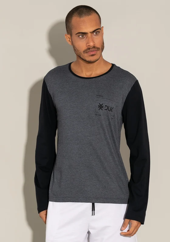 Camiseta Manga Longa For Men Preto Com Mescla Dlk CINZA / M