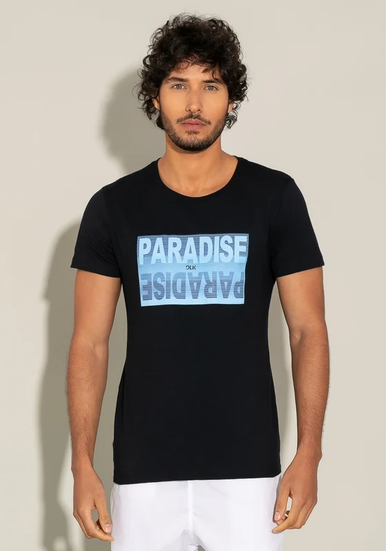 Camiseta Manga Curta For Men Slim Preta Com Silk Paradise Dlk PRETO / G
