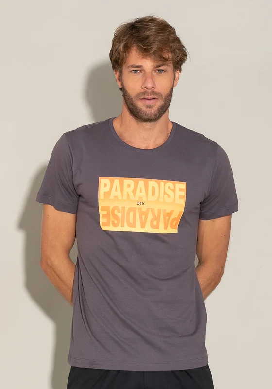 Camiseta Manga Curta For Men Slim Verde Escuro Com Silk Paradise Dlk CINZA / M