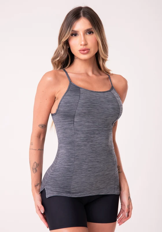 Camiseta Nation Com Alças Finas E Recortes Grafite Dlk CINZA / GG