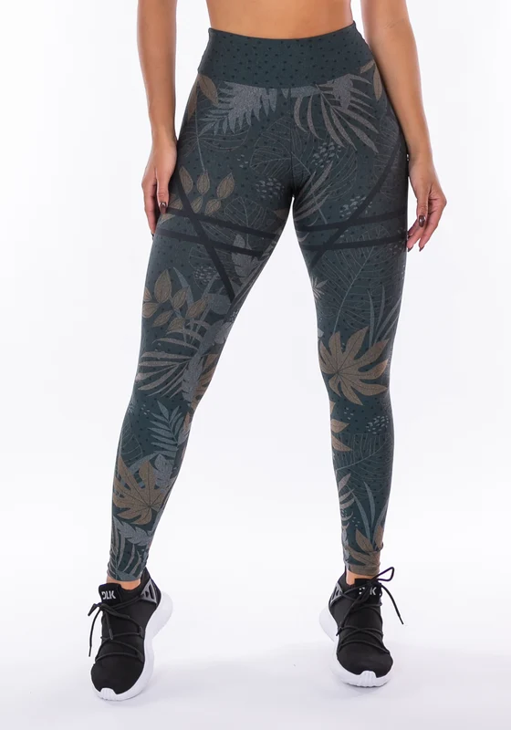 Calça Legging Sublimada Printed Flores Coloridas CINZA / P