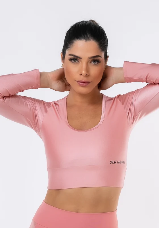 Cropped Sem Bojo Nation Decotado E Com Manga Longa Rosa Dlk ROSA / G
