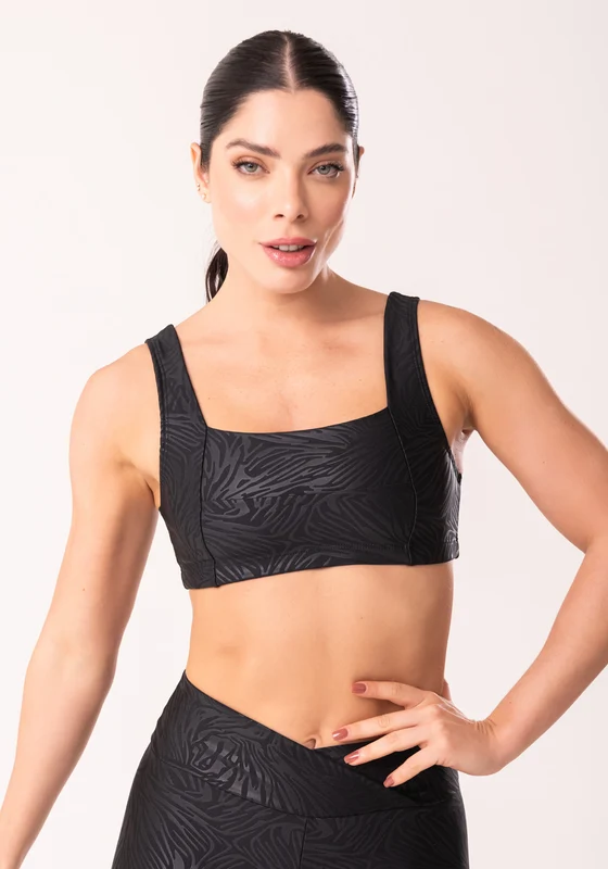 Top Shine Preto Texturizado Decote Reto Dlk PRETO / G