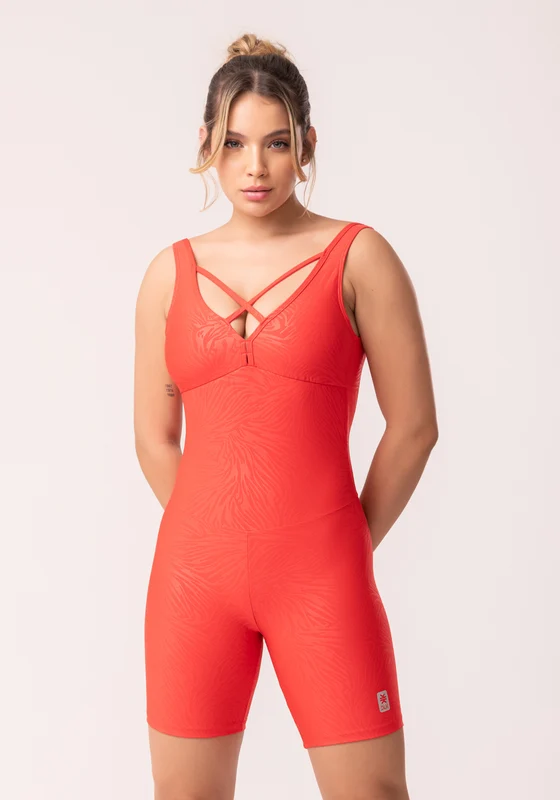 Macacão Curto Com Bojo Shine Vermelho Texturizado Dlk VERMELHO / P