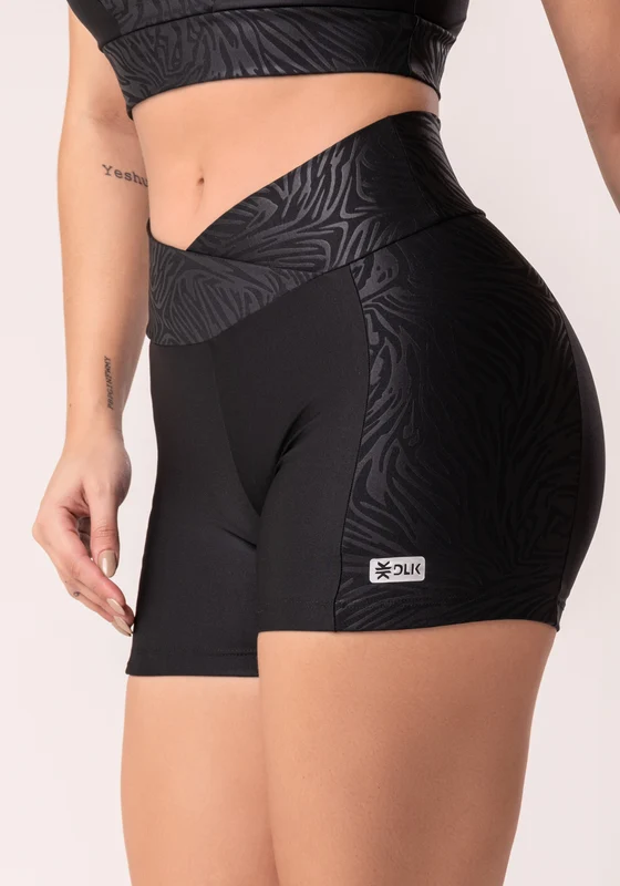 Short Shine Preto Texturizado Com Cós Transpassado Dlk PRETO / P