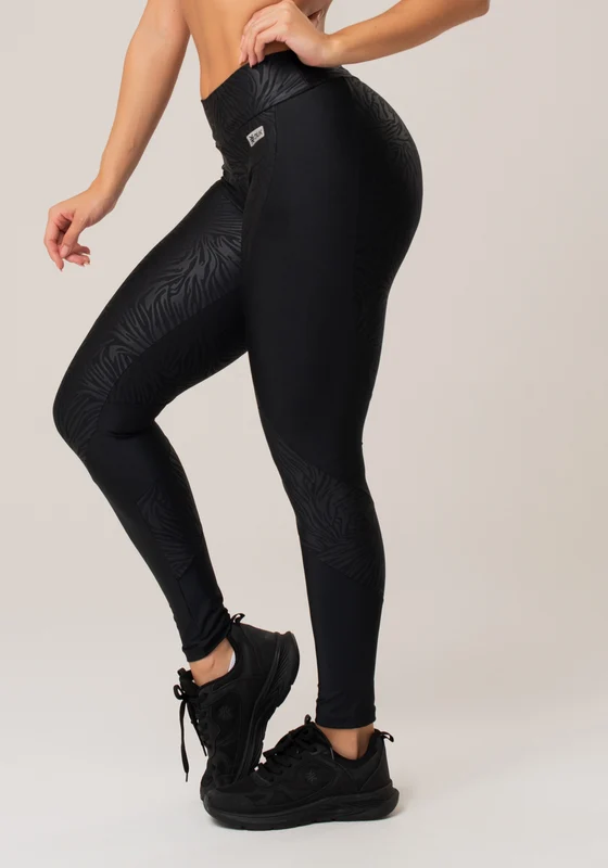 Calça Legging Shine Preto Texturizada Com Recortes Dlk PRETO / GG