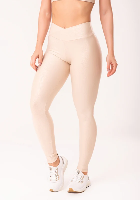Calça Legging Shine Nude Texturizada Com Cós Transpassado Dlk NUDE / M