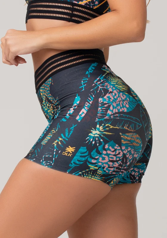 Short Fitness Feminino Com Elástico New Printed Estampado Folhagem Onça Dlk COLORIDO / M