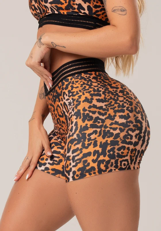 Short Fitness Feminino Com Elástico New Printed Estampado Onça Localizada Dlk ANIMAL PRINT / P