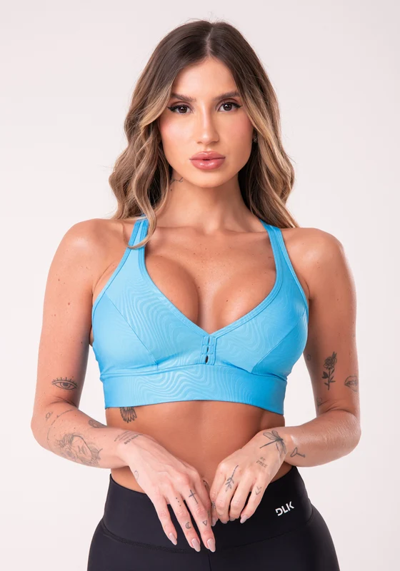 Top Com Bojo Shine Azul Texturizado Ondas Com Alças Cruzadas Costas Dlk AZUL / P