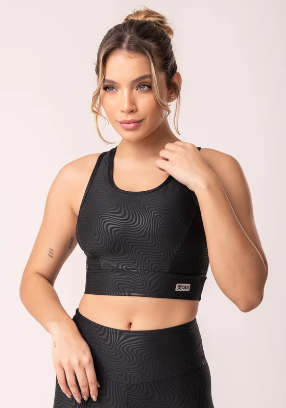 Top Com Bojo Shine Preto Texturizado Ondas Cruzado Costas Dlk PRETO / GG