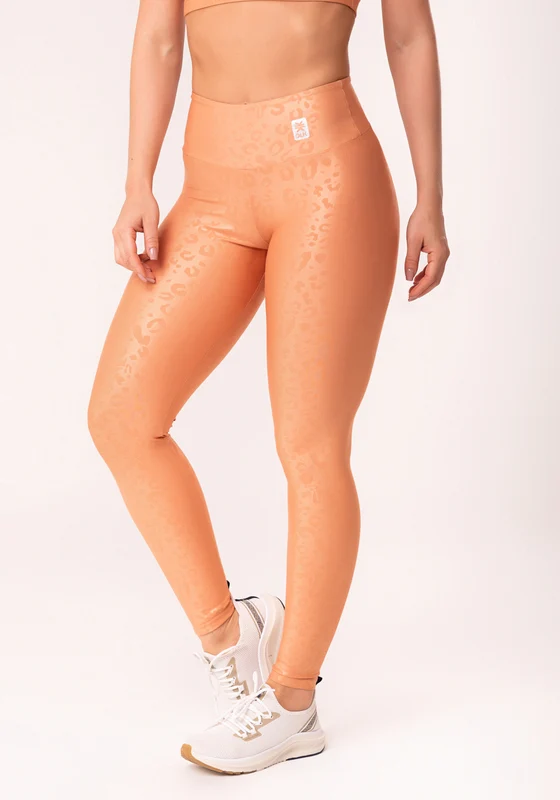 Calça Legging Shine Nude Texturizada Onça Dlk LARANJA / P