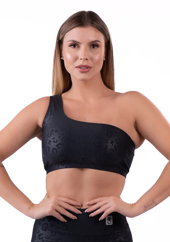 Top Um Ombro Shine Preto Texturizado Onça Dlk PRETO / M