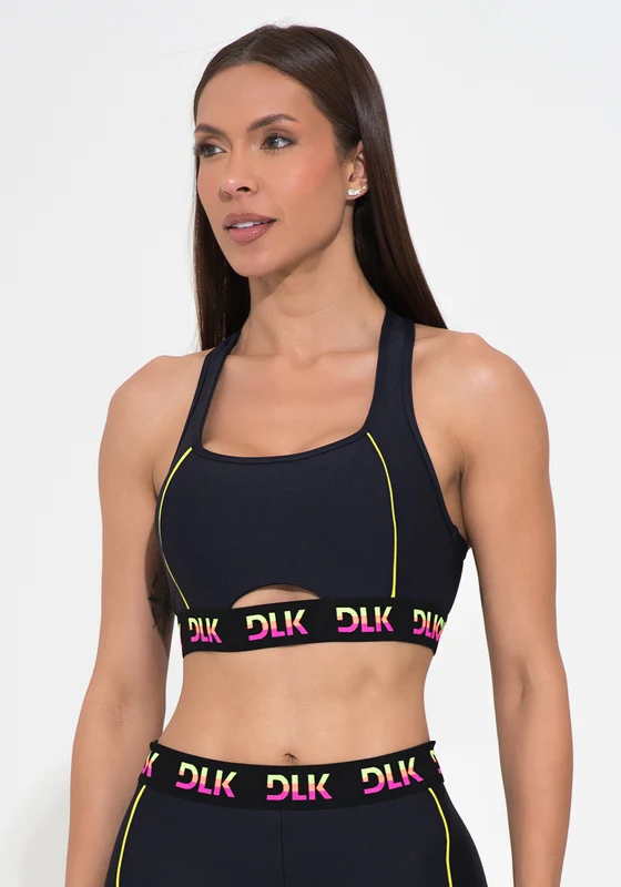 Top Fitness Feminino Cut-out Elástico Colorido Action Dlk PRETO / M
