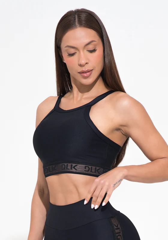 Top Fitness Feminino Preto Elástico Vazado Action Dlk PRETO / M