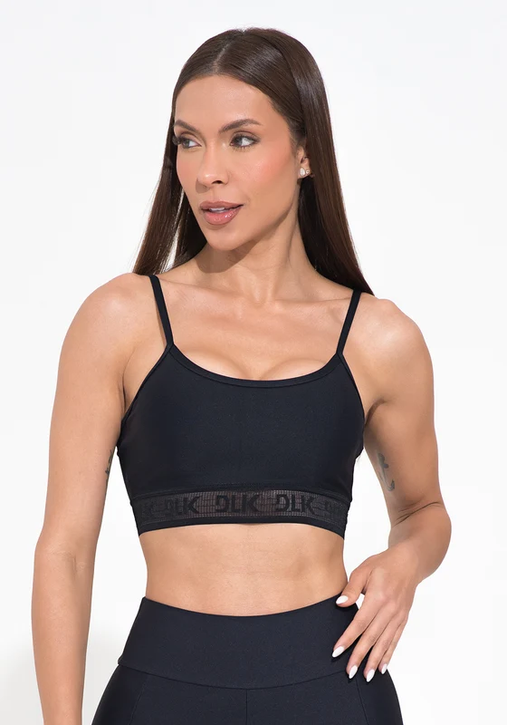 Top Fitness Feminino Preto Com Bojo Elástico Vazado Action Dlk PRETO / M
