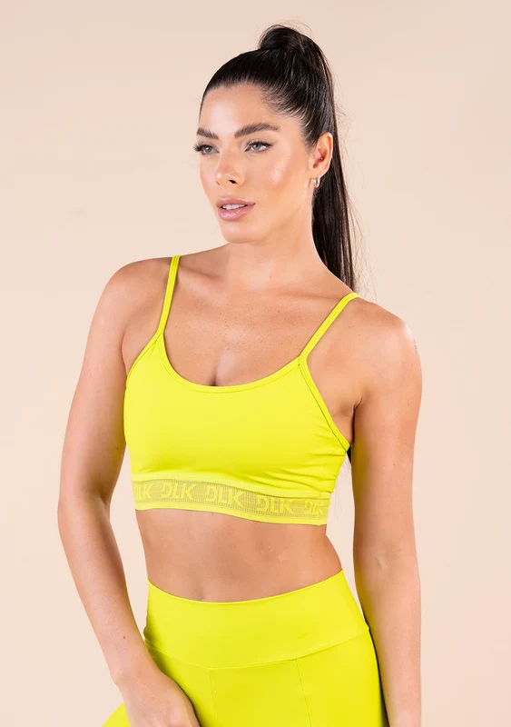 Top Fitness Feminino Lima Com Bojo Elástico Vazado Action Dlk AMARELO / M