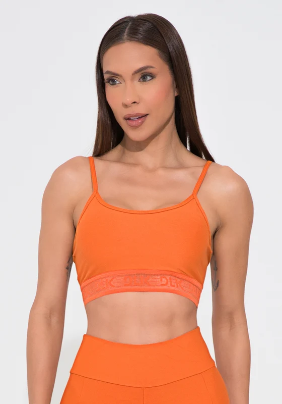Top Fitness Feminino Laranja Com Bojo Elástico Vazado Action Dlk LARANJA / GG