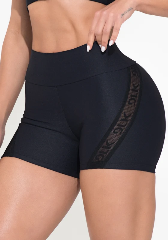 Short Fitness Feminino Preto Elástico Vazado Action Dlk PRETO / M