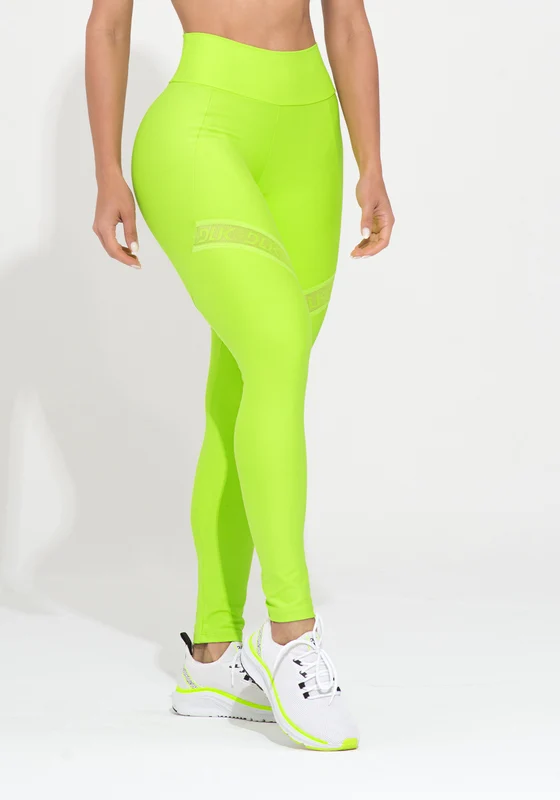 Legging Fitness Feminina Lima Com Recorte E Elástico Vazado Action Dlk AMARELO / M