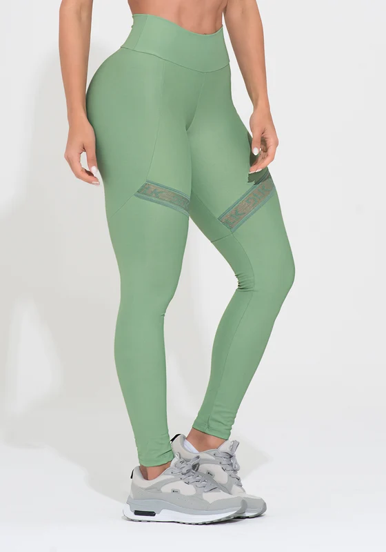 Legging Fitness Feminina Verde com Recorte e Elástico Vazado Action Dlk VERDE / M