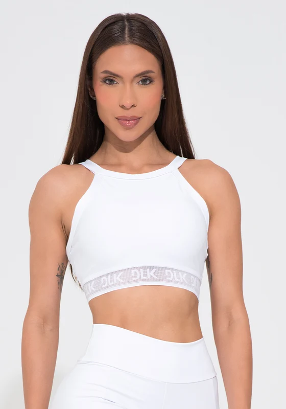 Top Fitness Feminino Branco Elástico Vazado Action Dlk BRANCO / M