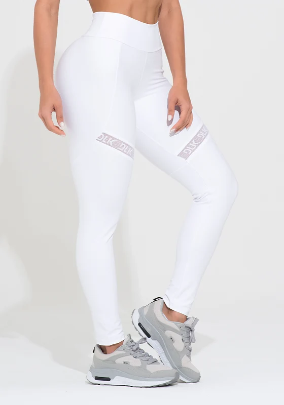 Legging Fitness Feminina Branca Com Recorte E Elástico Vazado Action Dlk BRANCO / M