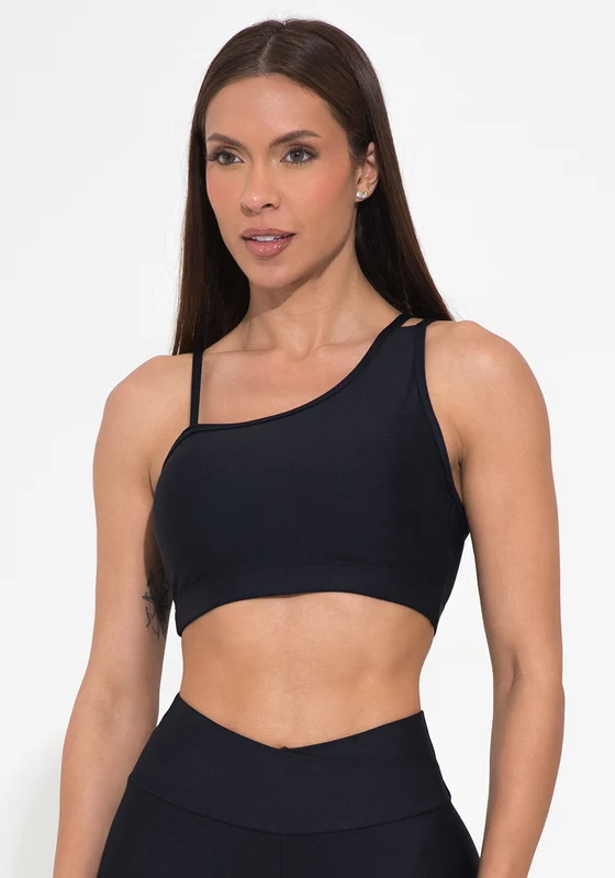 Top Fitness Feminino Assimétrico Preto Action Dlk PRETO / G