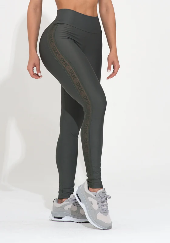 Legging Fitness Feminina Chumbo Elástico Lateral Action Dlk CINZA / GG