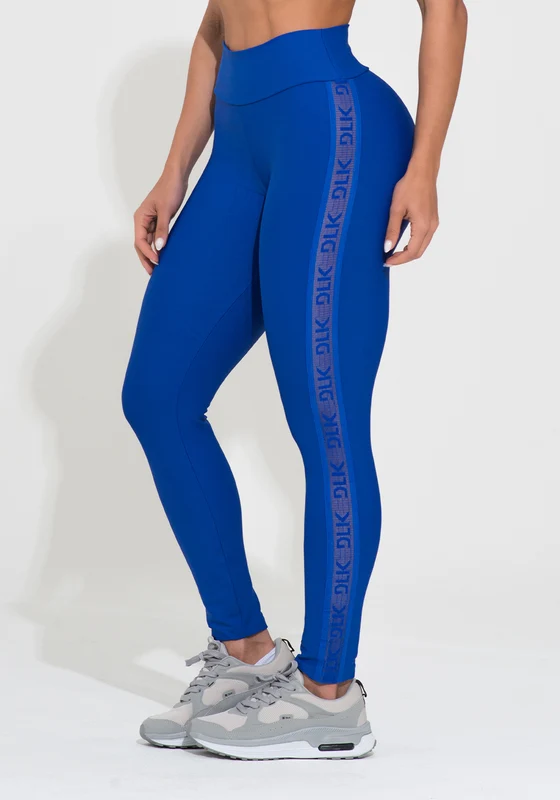 Legging Fitness Feminina Azul Elástico Lateral Action Dlk AZUL / GG