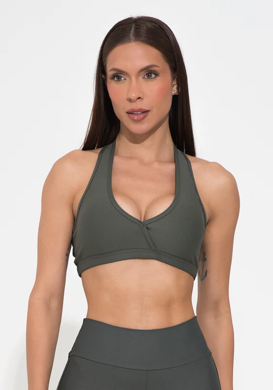 Top Fitness Feminino Chumbo Decote Transpassado Action Dlk CINZA / P