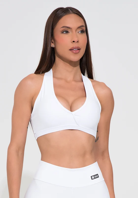 Top Fitness Feminino Branco Decote Transpassado Action Dlk BRANCO / M