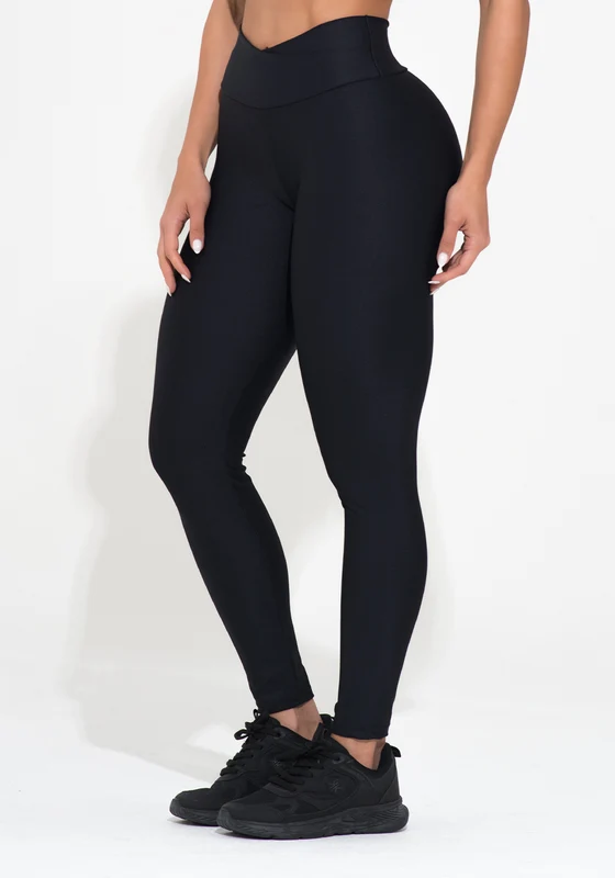 Legging Fitness Feminina Preta Com Cós Transpassado Action Dlk PRETO / M