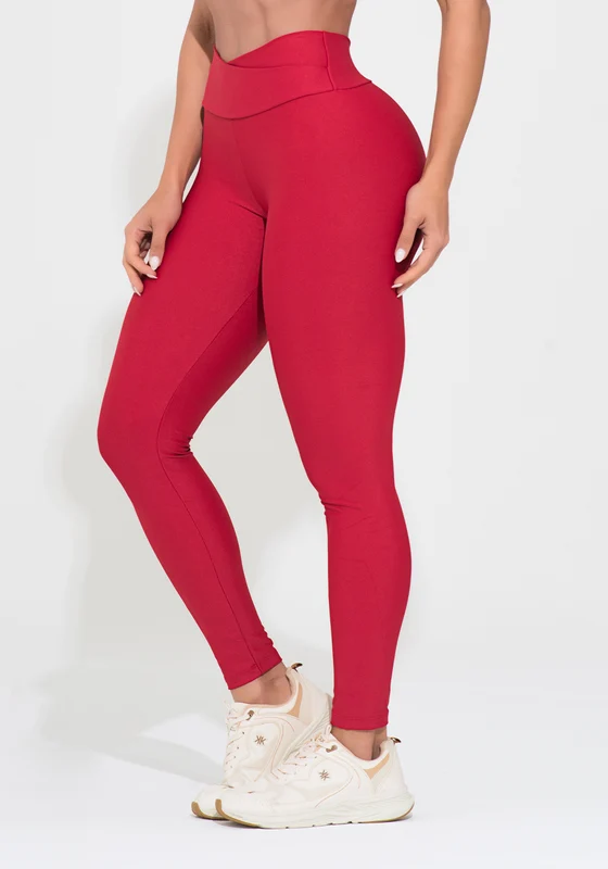 Legging Fitness Feminina Vermelha Com Cós Transpassado Action Dlk VERMELHO / P