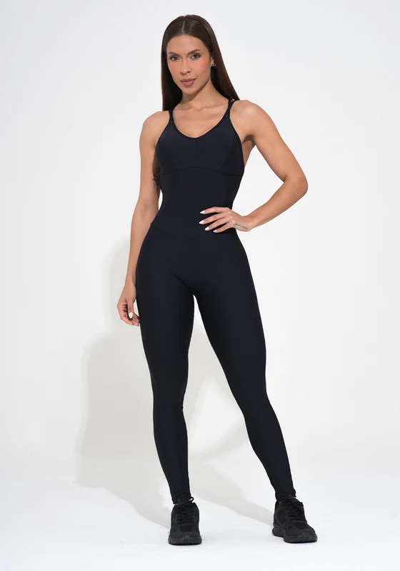 Macacão Fitness Feminino Preto Alça Dupla Nas Costas Action Dlk PRETO / M