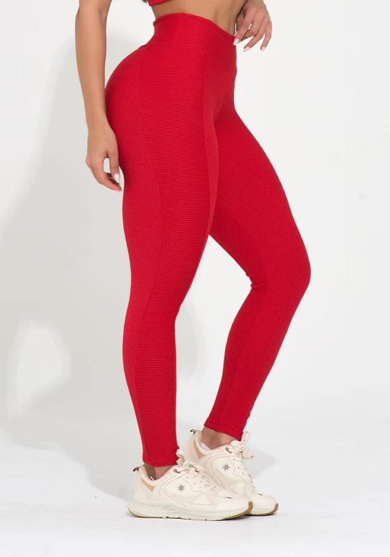 Legging Fitness Feminina Vermelha Canelada Com Recorte Action Dlk VERMELHO / G