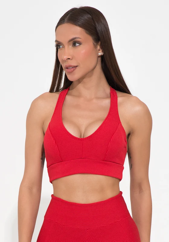 Top Fitness Feminino Vermelho Canelado Modelo Nadador Action Dlk VERMELHO / P