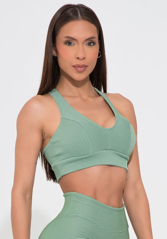 Top Fitness Feminino Verde Canelado Modelo Nadador Action Dlk VERDE / P