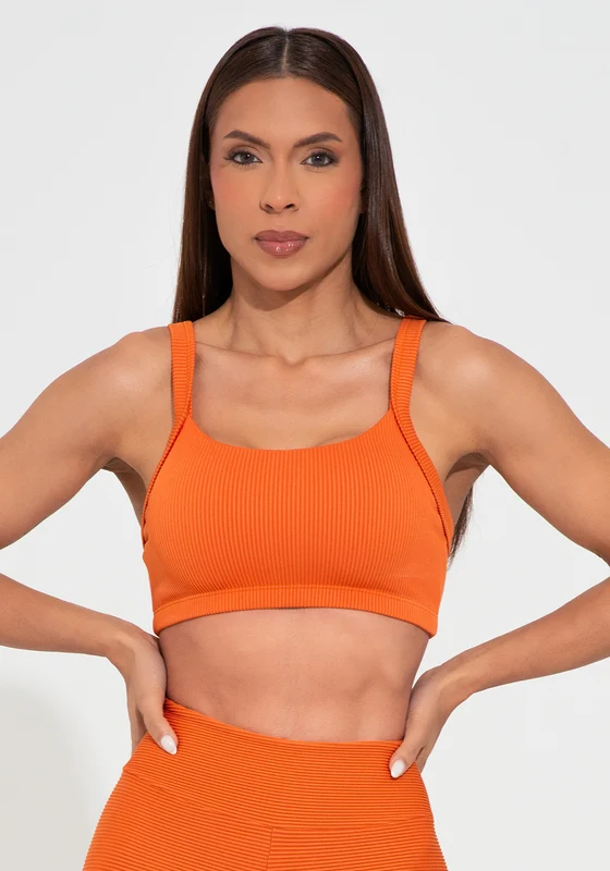 Top Fitness Feminino Com Bojo Laranja Canelado Action Dlk LARANJA / P