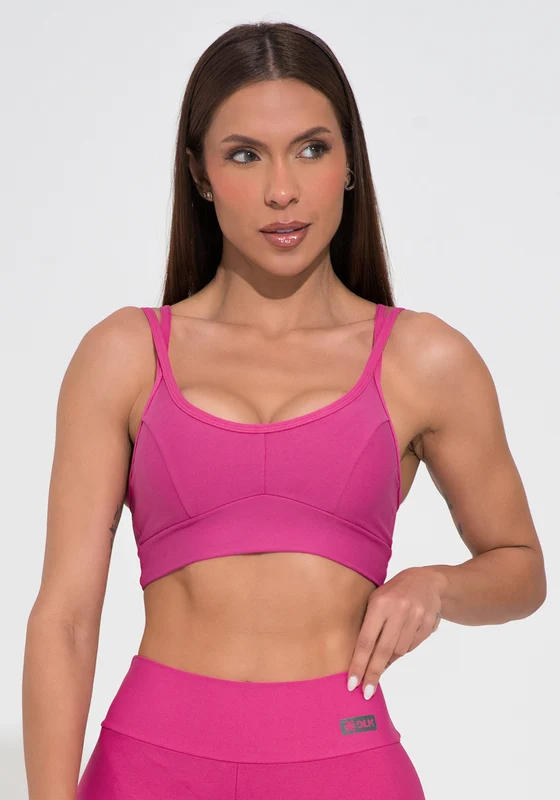 Top Fitness Feminino Pink Com Recorte E Alça Dupla Action Dlk ROSA / G