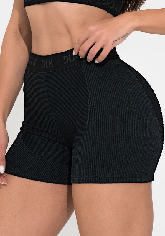 Short Preto Canelado com Elástico Na Cintura Action Dlk PRETO / M
