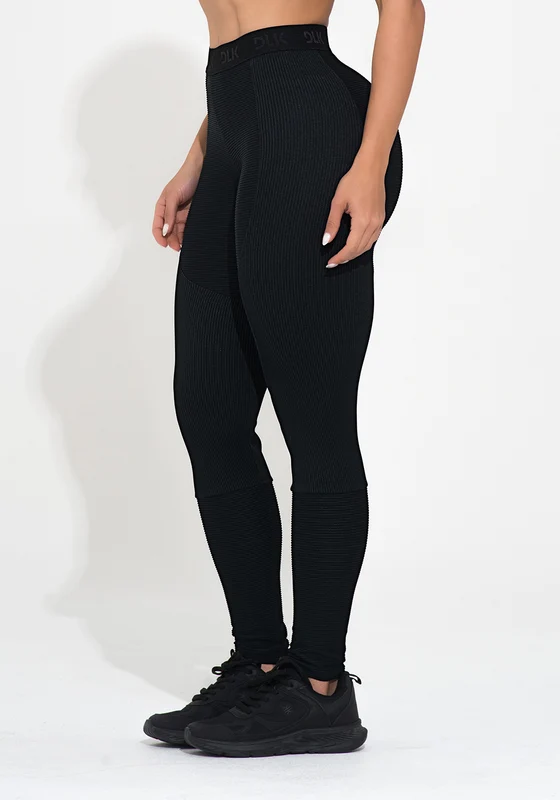 Legging Fitness Feminina Preta Canelada Com Recorte E Elástico Action Dlk PRETO / P
