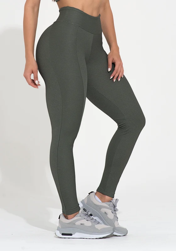 Legging Fitness Feminina Chumbo Canelada com Recorte Action Dlk CINZA / P