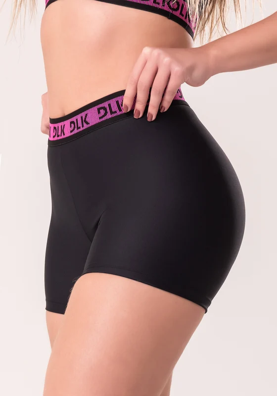 Short Fitness Feminino Preto Com Elástico Rosa Na Cintura Intense Dlk PRETO / M