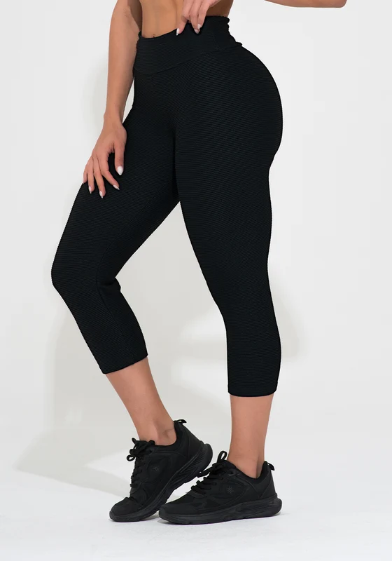 Calça Corsário Fitness Feminina Preta Canelada Action Dlk PRETO / G