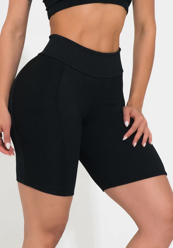 Bermuda Fitness Feminina Preta Canelada Com Recorte Action Dlk PRETO / G