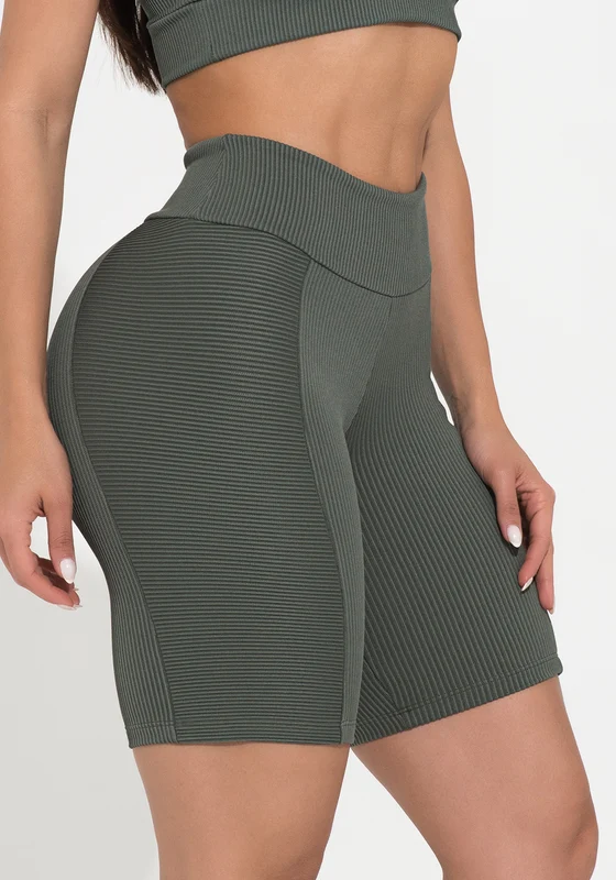 Bermuda Fitness Feminina Chumbo Canelada Com Recorte Action Dlk CINZA / M